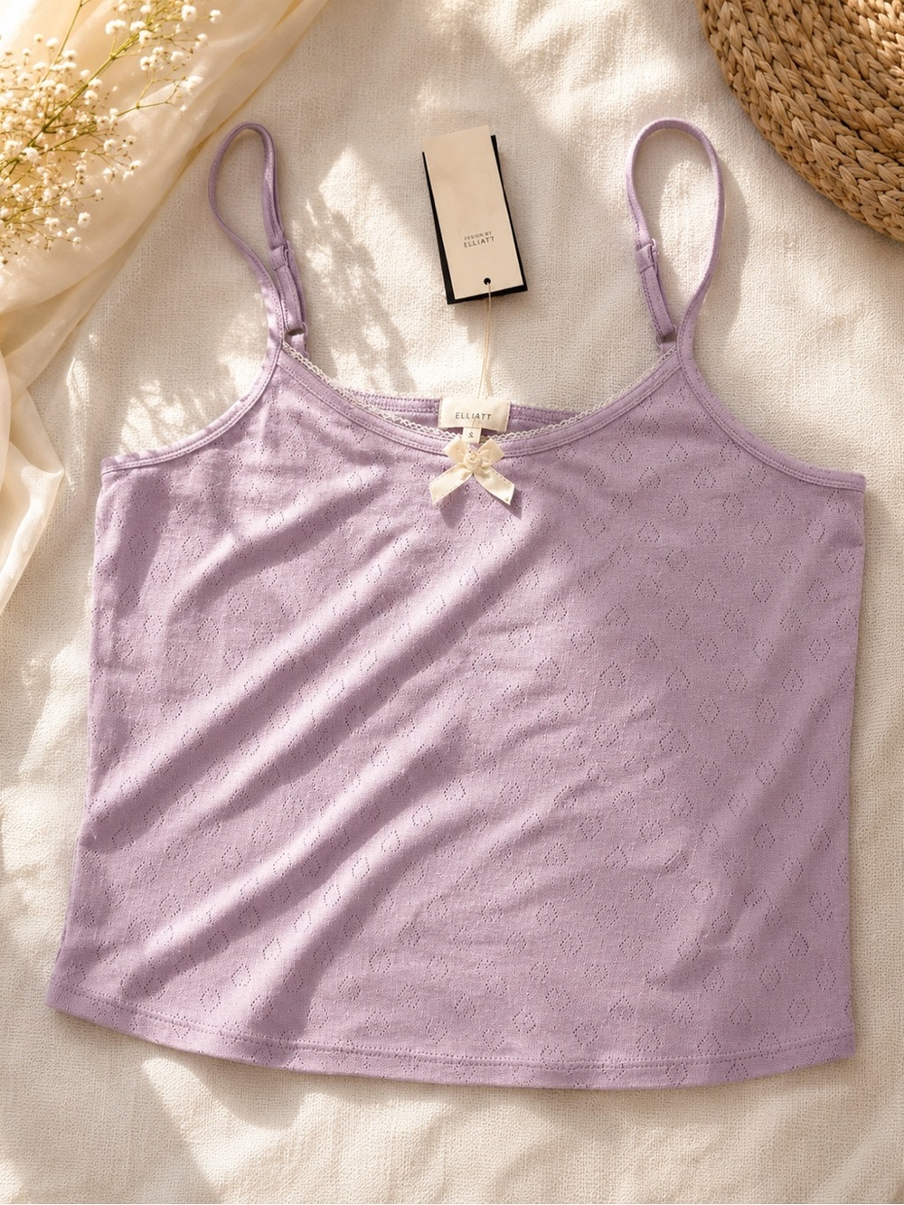 Lilac Heart-Textured Camisole with Front Bow